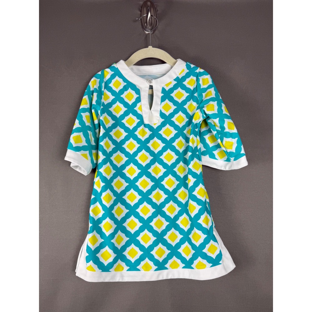 Cabana Life Swim Tunic Cover Up Toddler 3T Turquoise Yellow Geometric‎ 212-TP